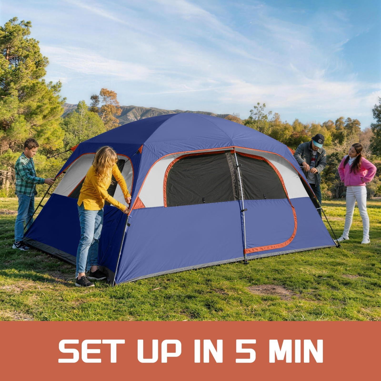 Upgraded 6/8 Person Camping Tents  Waterproof Windproof Family Tent With Larger Mesh Windows & Door Double Layer Easy Set Up All-season Dome Top Rainfly Carry Bag