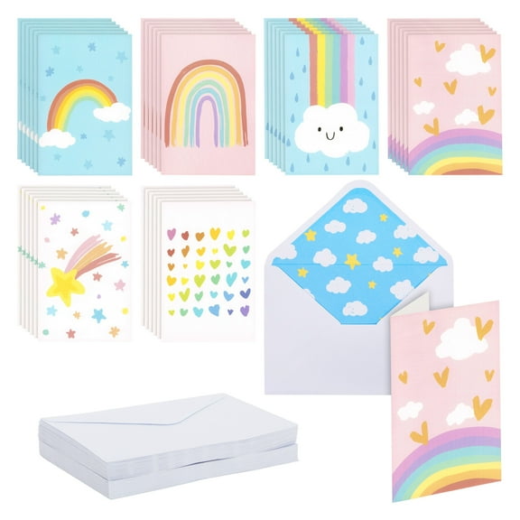 Paper Junkie Thank You Cards - 4 x 6 In, Multicolored, 48-Pack, Contemporary - Blank Cards with Envelopes for Kids & Rainbow Notecards for Stationery Set