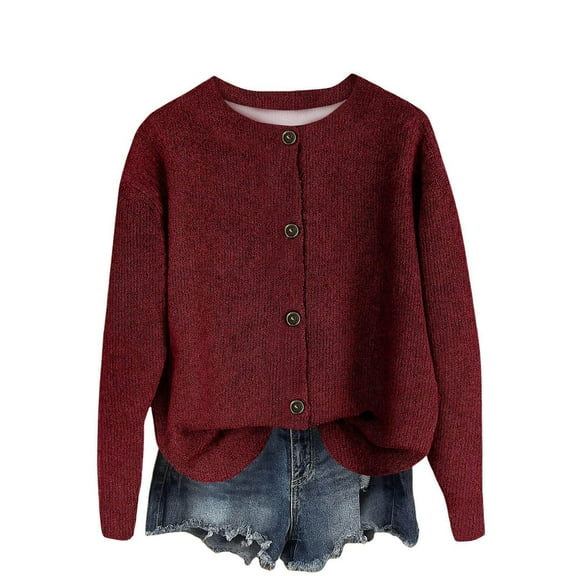 Lmnyox Button Down Cardigan for Women Solid Long Sleeve Crew Neck Knit Tops Fall Winter Fashion Sweaters