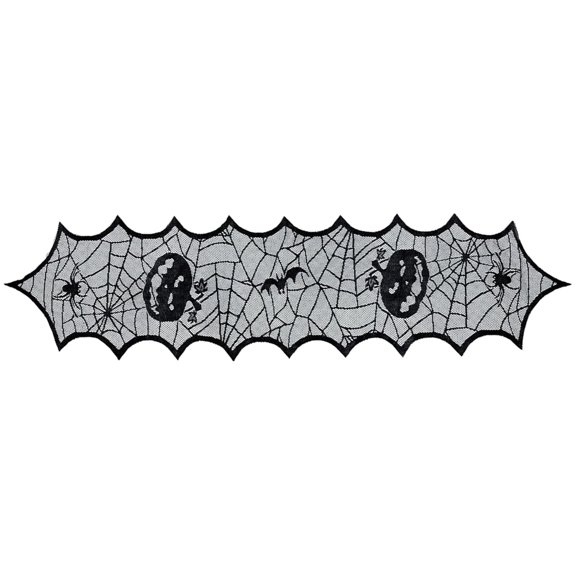 Hvmvliv 19x70 Inch Halloween Web Pumpkin Polyester Table Runner for Dining Table Coffee Table Party Decor Black