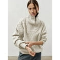 thumbnail image 5 of Women'S Sweaters Fall Winter Quarter Zip Casual Diamond Knit Pullover Apricot S, 5 of 9