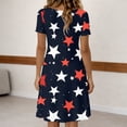 thumbnail image 5 of Women's 4th of July 250th Anniversary Floral Print Dress Short Sleeve Button Neck Casual Crew Neckline Independence Day Patriotic USA Flag Summer Everyday Wear Relaxed Fit Dress Navy S, 5 of 5