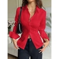 thumbnail image 4 of Women Button Up Shirt Long Sleeve Shirt V Neck Collared Blouse Aesthetic Work Tops Red L, 4 of 7