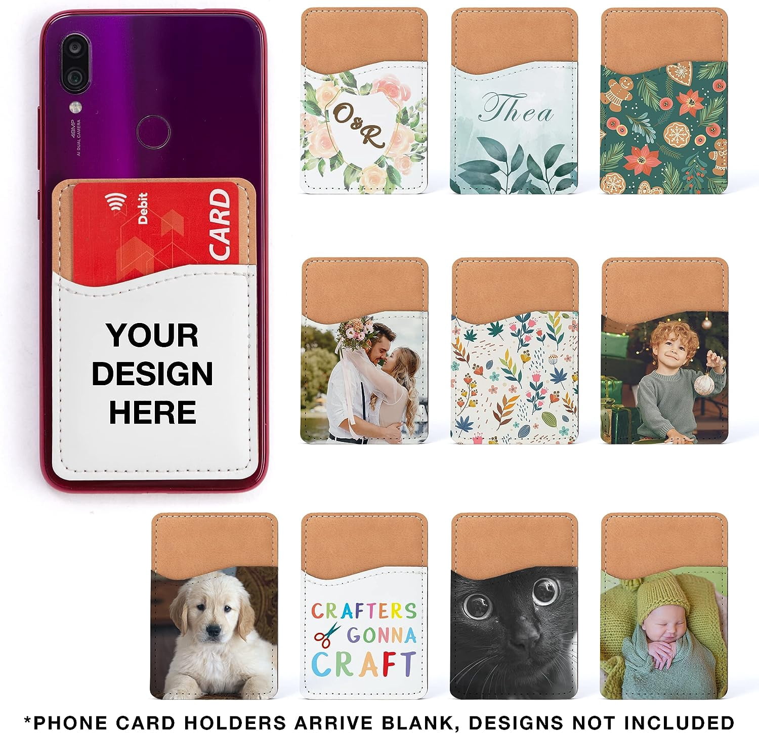 ABCISI Sublimation Blanks Phone Wallet - PU Leather Card Holder for Back of Phone Stick on iPhone Android HTV Friendly DIY Blanks for Vinyl Projects (10PCS White PU Leather)