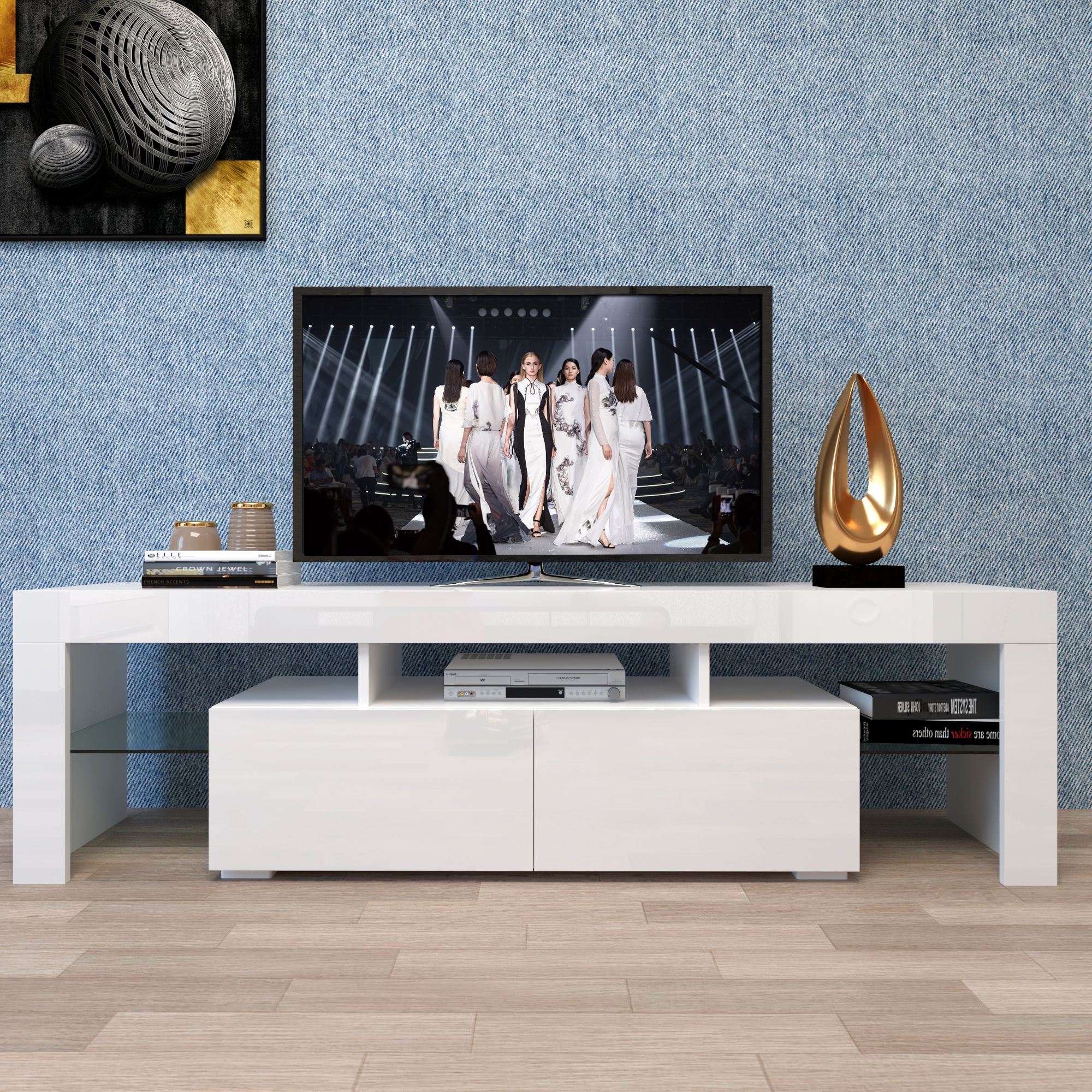 Tophomer TV Stand for up to 70" TV, 20 Colors LED Lights Modern TV Base