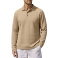 thumbnail image 3 of ZVAVZ Mens Knit Polos Shirts Long Sleeve Textured Collared T-Shirt Solid Loose Fit Vacation Tops Fashion Breathable Beach Tee Shirt Khaki S, 3 of 6