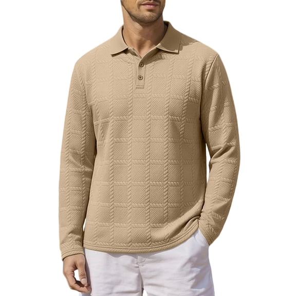 yillto Men's Long Sleeve Golf Shirt Button Collared Casual Pullover Top Texture Loose Sweatshirts