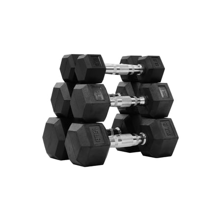 Sprint Demon 60 LB Rubber Hex Dumbbell Set with Ergonomic Handles, Pair of 5LB, 10LB & 15LB Free Weights for Home Gym Strength Training