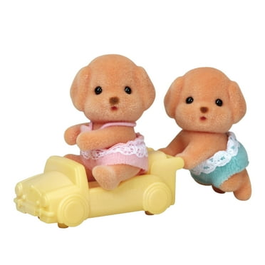 Calico Critters Toy Poodle Twins, Set of 2 Collectible Figures with Pushcart Accessory