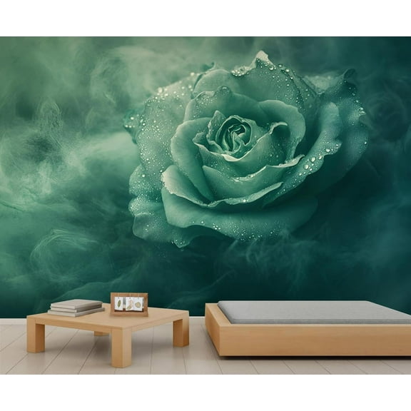 Green Rose Mural - Creative Flower Mural Wallpaper For Living Room Bedroom, Rose Mural 55"W x 28"H (Not Peel and Stick)