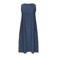 thumbnail image 3 of Summer Beach Dresses for Womens 2026 Plus Size Fashion Loose And Comfortable Solid Color Pocket Sleeveless Round Neck Dress, 3 of 5