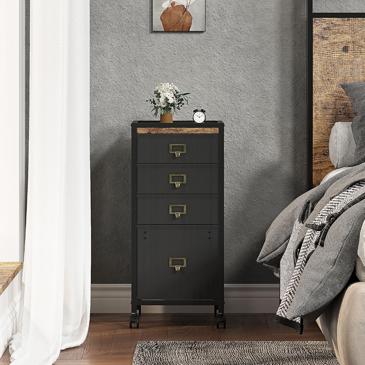 GAOMON File Cabinet with 4 Drawers, Rolling Vertical Filing Cabinet for Home Office, Letter & A4 Size Storage, Small Under Desk Cabinet on Wheels