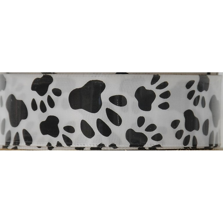 Offray 7/8 inch Black Pawprint White Ribbon, 1 Each