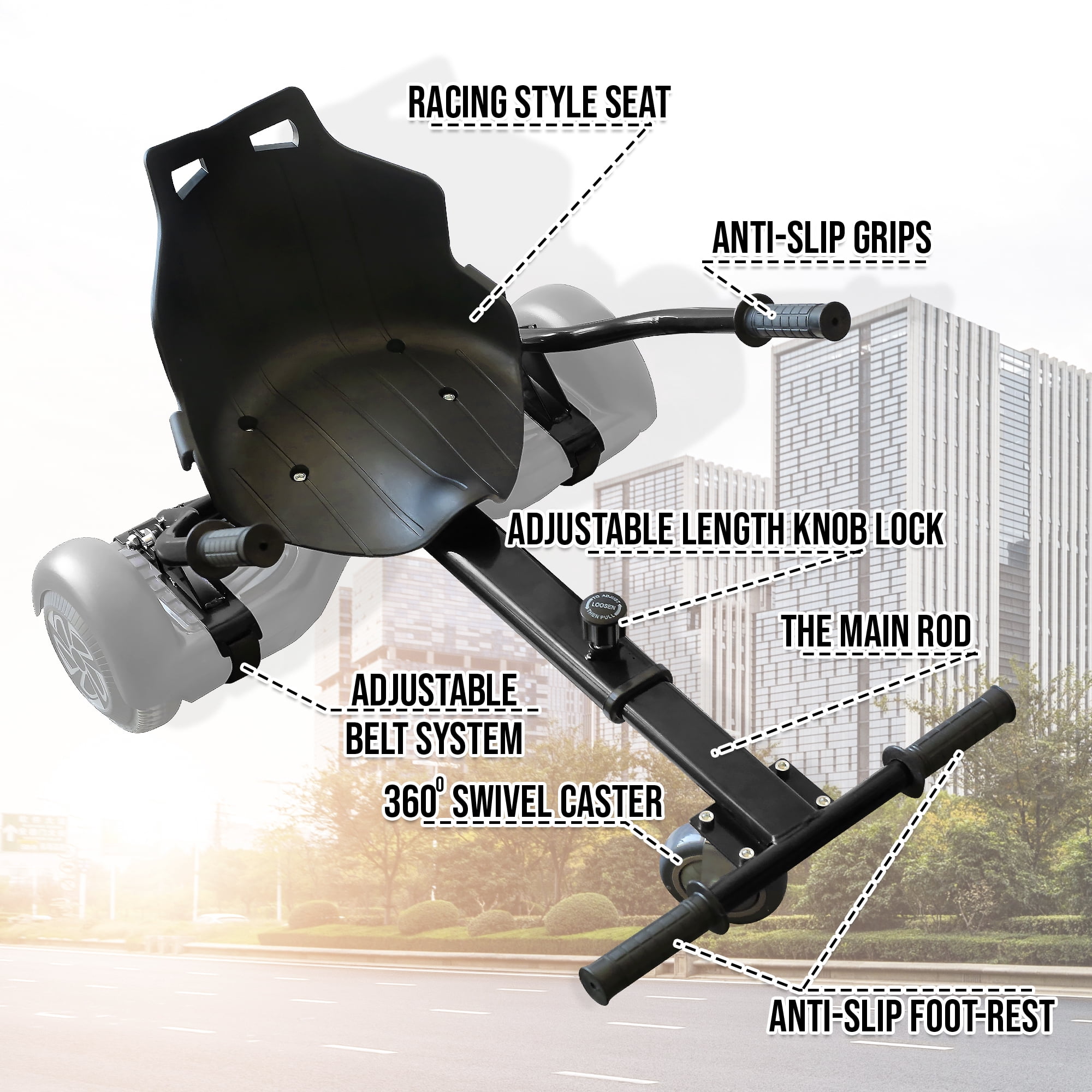 Cynetus Adjustable HoverCart HoverKart Go Cart Hover Cart Seat Hoverboard Seat Attachment for Electric Hoverboard self-stabilizing Scooter