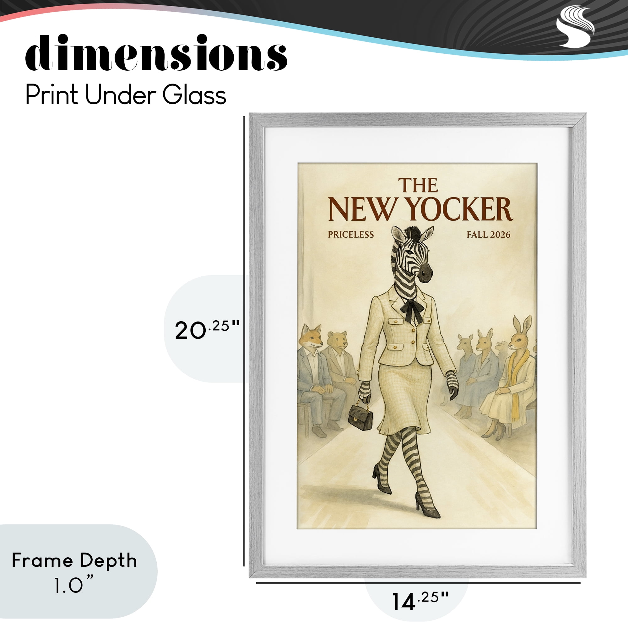 Stupell Industries New Yocker Zebra Model Gray Framed Print Under Glass, design by Grotto Studios