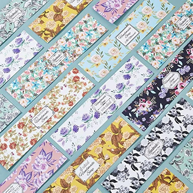 90pcs Soap Packaging Paper 9 Styles Floral Soap Labels Soap Wrapper Wrap Paper Tape Band Vertical Soap Paper Tag Soap Sleeves Covers for Homemade Soap