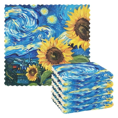 

Sunflowers Starry Sky Kitchen Towels 6 Pcs Dish Towels Absorbent Soft Quick Dry Towel Dish Rags for Washing Dishes