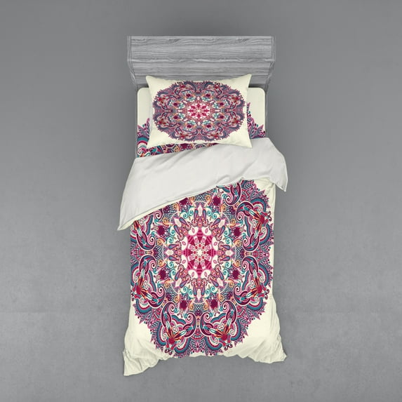 Ambesonne Mandala Bedding Set 3 Pcs, Detailed Boho Floral Herb, Twin, Multicolor