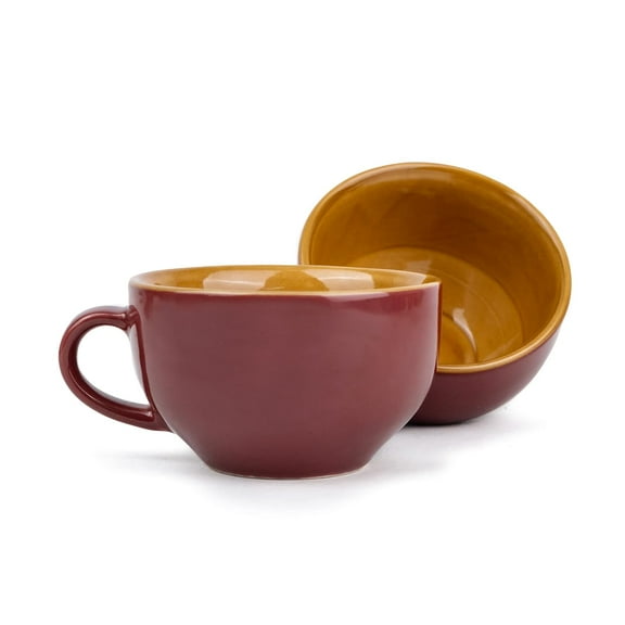 Large Ceramic Coffee Cup Set Of 2 - Burgundy, 350ml Each | Cappuccino Cup With Glossy Finish | Large Ceramic Coffee Cup | Premium Stoneware Coffee Cup | Microwave Safe - XL Cuppa