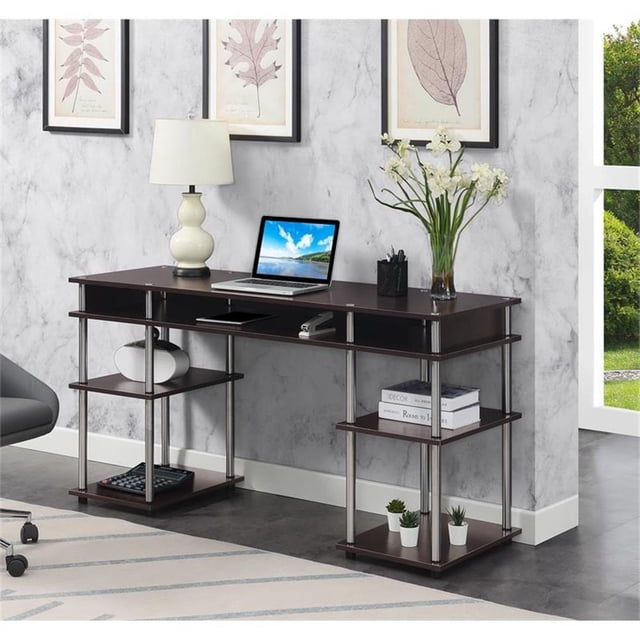 Designs2Go Bureau Étudiant Deluxe 60 Pouces avec Étagères en Bois Espresso