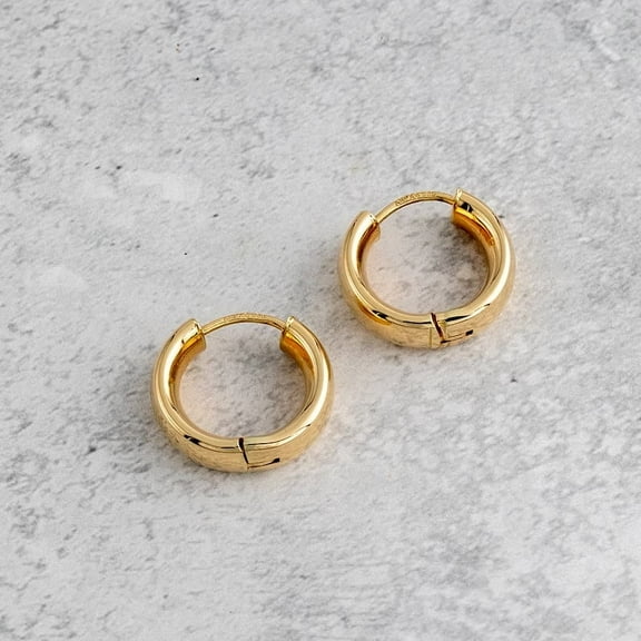 Silver & Stone Jewels Solid Metal 925 Silver Men's 14K Yellow Gold Plated Huggie Hoop Earrings
