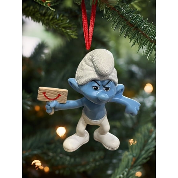 The Smurfs GROUCHY 3" PVC Figure Ornament Figurine Holiday Charm Gift DANGLER