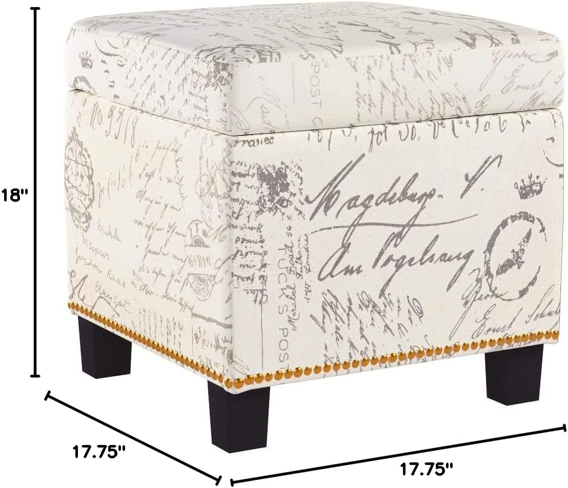 Elaina Square Fabric Storage Ottoman with ScriptStyle Pattern