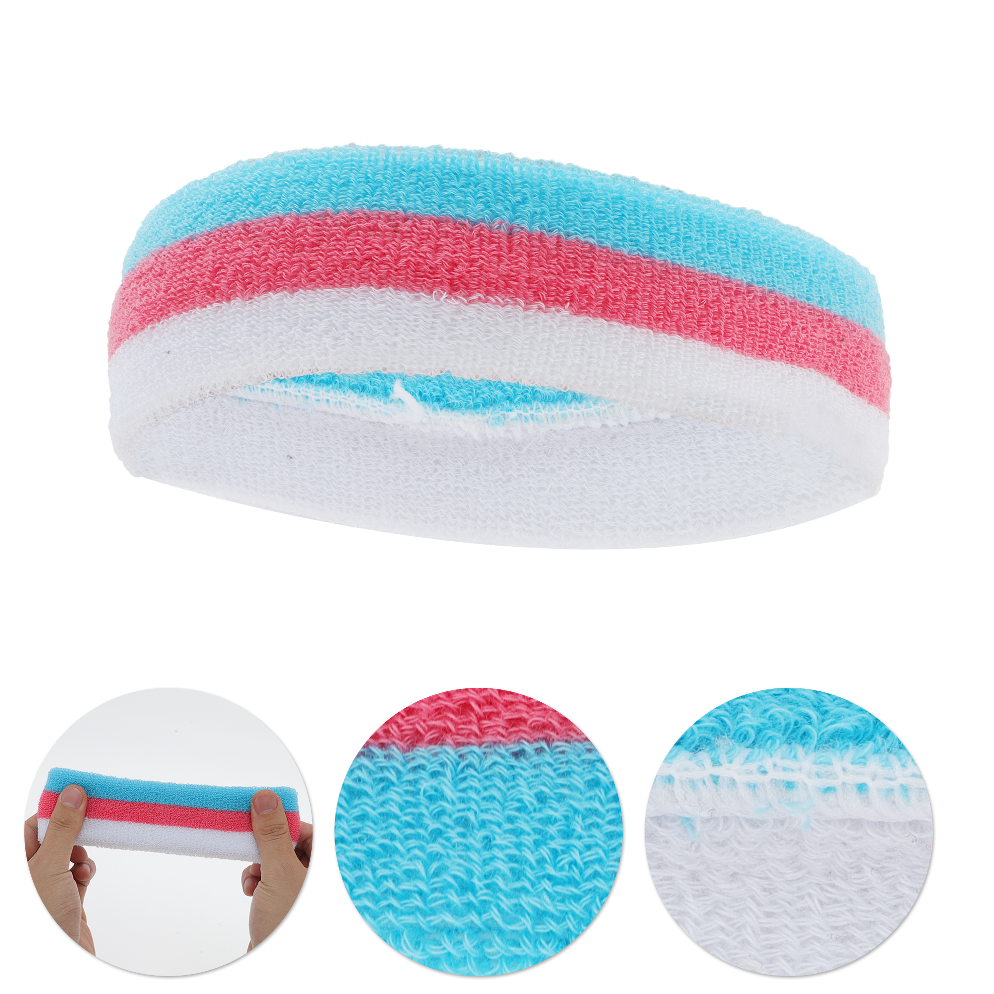 Unique Bargains 3Pcs Comfortable Headband With Wristband Sweat Headband White Blue Red