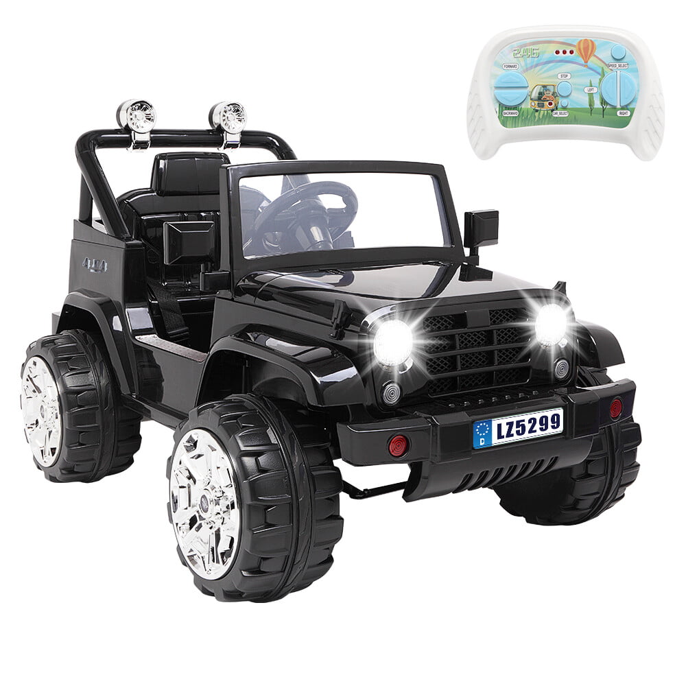 RC Jeep Ride On Wrangler 12 V Kids Music Remote Control LED Lights Black New 