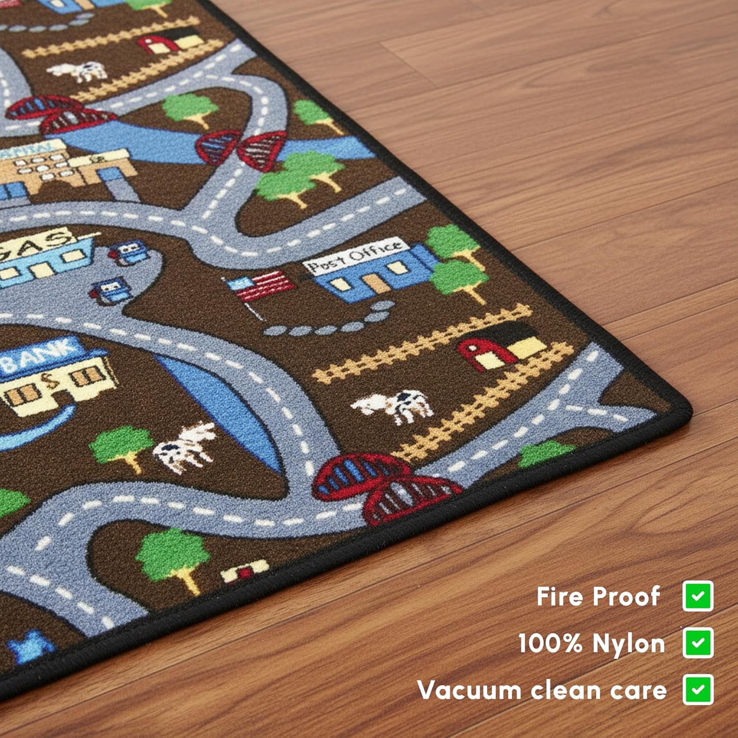 SAFECASTLE Kids Carpet Country Roads Rug 4'4" x 5'6" Educational Road & Street Play Mat with Buildings and Landmarks Learning & Activity Rug for Kids, Toddlers, Nursery, Classroom, Playroom & Daycare