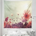 thumbnail image 1 of Floral Tapestry, Flower Garden with Open Sky and Vintage Cosmos Plant Art Photo, Fabric Wall Hanging Decor for Bedroom Living Room Dorm, 5 Sizes, Sky Blue and Dark Coral, by Ambesonne, 1 of 1