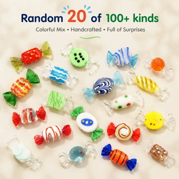 20Pcs Glass Candy Ornaments Set, Vintage Glass Ornaments Murano Glass Decorative, 1.77x0.79in Colorful Fake Candy Figurines for Desktop Display, Glass Ornaments for Christmas Tree Home Decor