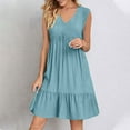 thumbnail image 2 of Xunlbb Womens Summer Dresses Women Summer V-neck Loose Solid Color Pleated Casual High Waisted Lace Sleeveless Dress Size S-2XL, 2 of 7