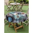 thumbnail image 4 of Outdoor Tablecloth with Umbrella Hole for Patio/Picnic/Party/Camping, Abstract Boho Waterproof Table Cloth Round Cover Washable, Flowers Blue Polka Dots Grey Wood Plank (Dia 54"), 4 of 9