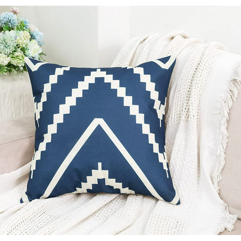 Throw Pillow Covers Set of 4 Decorative 20x20 Inch for Sofa Couch, Large  Blue and White Square Outdoor Accent Pillows Cover Case for Cushions Bed  and Living Room Farmhouse Decoration ( Dark