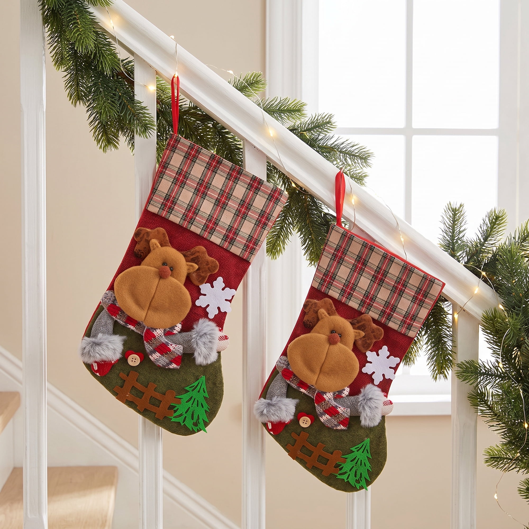 Unique Bargains Playful Cartoon Christmas Stockings Sideboard Rail Accents Deer 12"