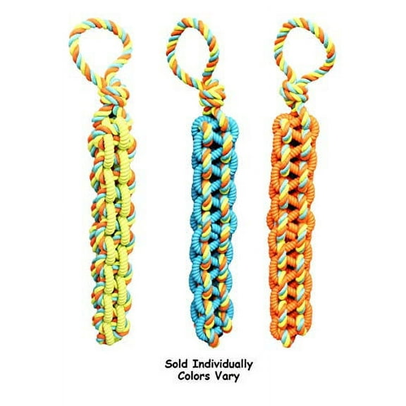 Big Braided Rope Tug Dog Toy Tough TPR Rubber Tangle Handle Colors Vary 20" Long