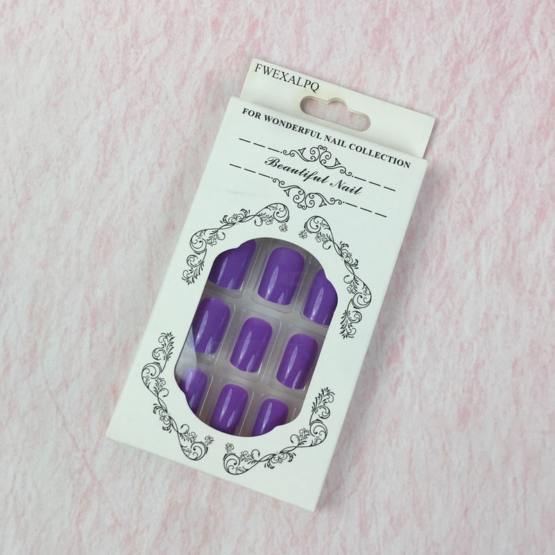 FWEXALPQ artificial fingernails Purple Press-On Nails, Solid Color Short Square Fake Nails, Full Cover Artificial Nail Tips for Women & Girls