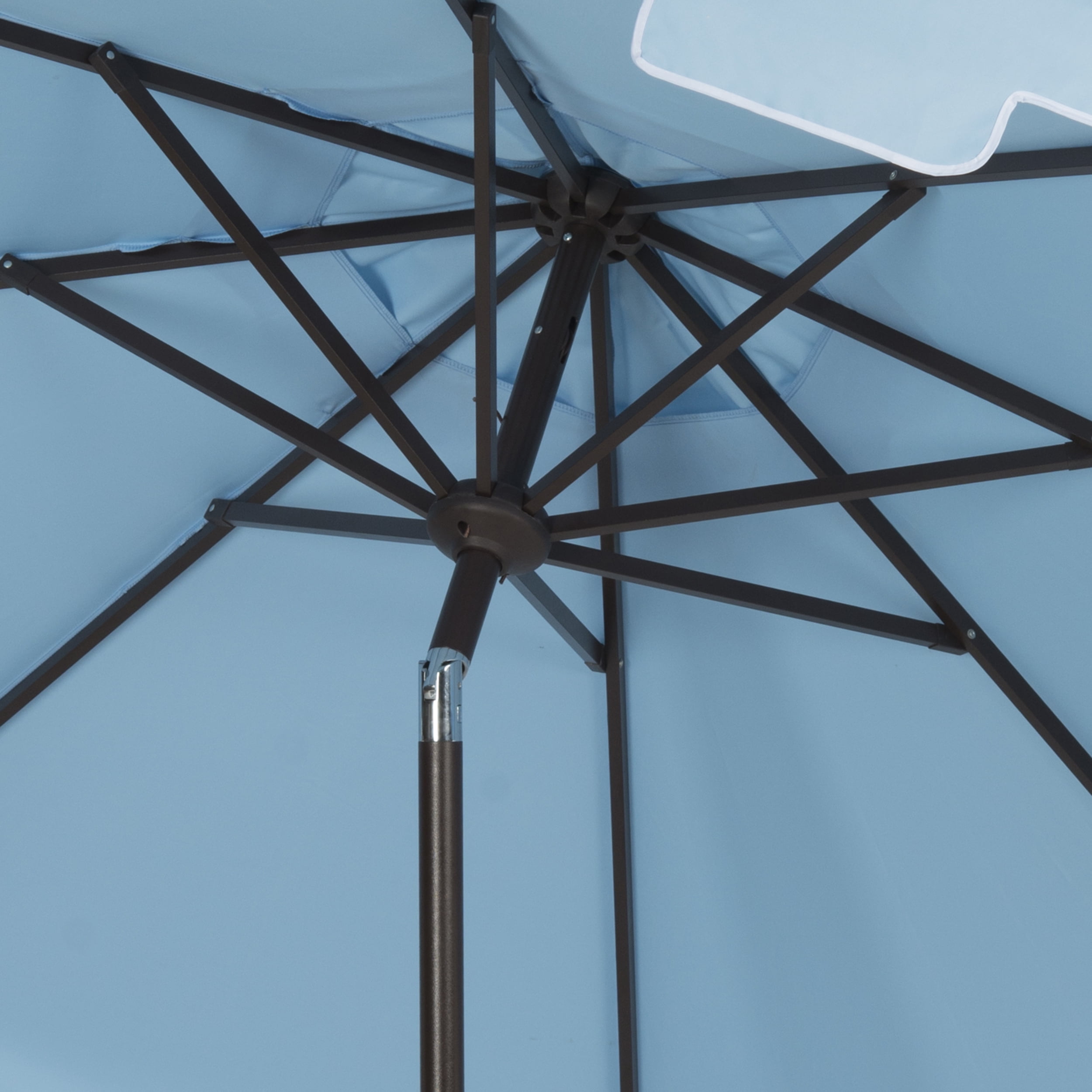 SAFAVIEH Zimmerman 11' Market Crank Round Patio Umbrella, Baby Blue/White