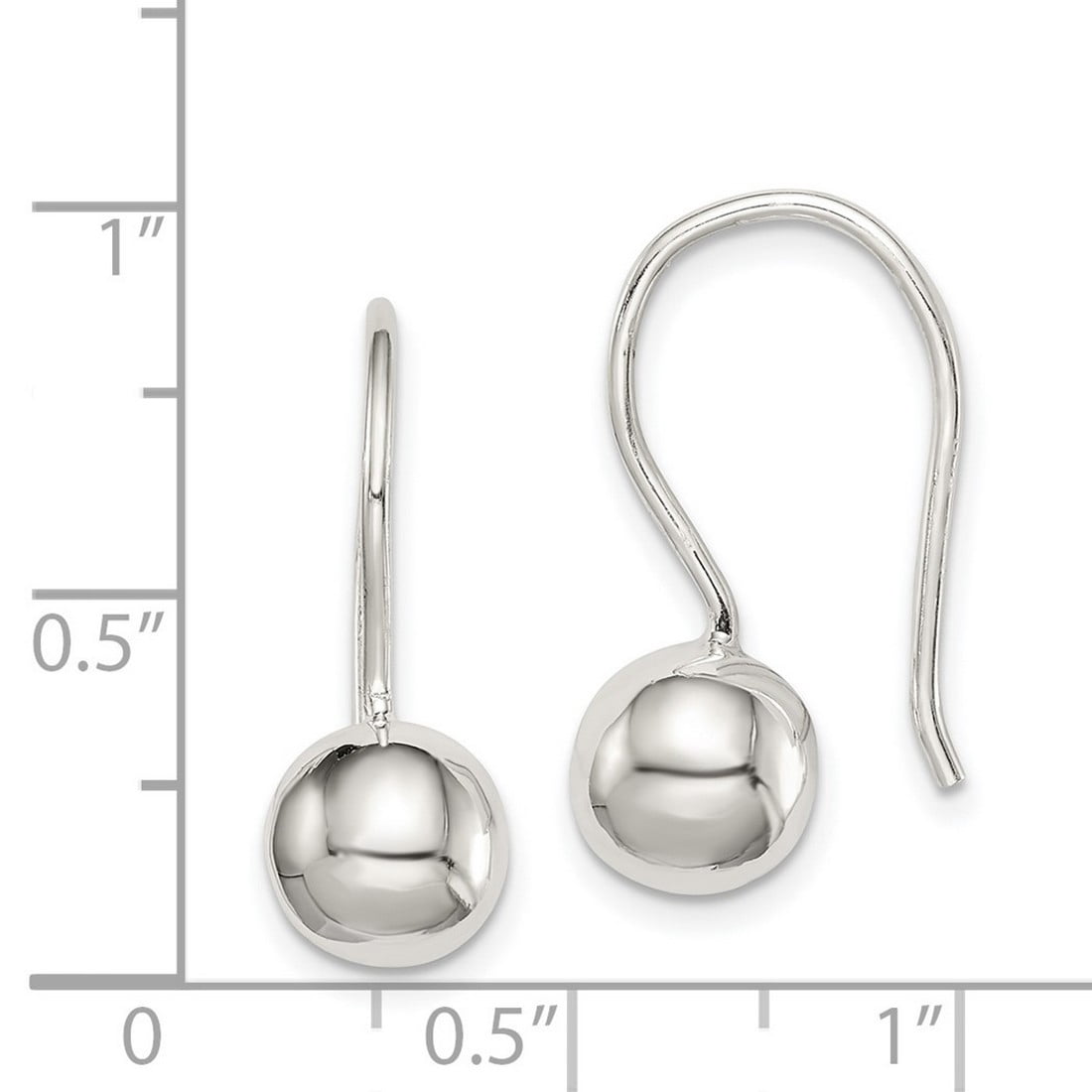 925 Sterling Silver Polished Shepherd hook 8mm Ball Earrings 17x8mm Wide Ball Earring for Women