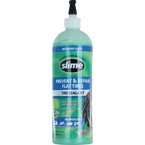 Slime 10008 Flat Tire Puncture Repair Sealant, Prevent and Repair, Tubeless Mower and ATV Tires, Non-Toxic, eco-Friendly, 24 oz Bottle