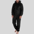 thumbnail image 2 of ZHOGXU Mens Jumpsuit Solid Color Zip Front Hooded Pajamas With Pocket Warm Relaxed Fit Romper Loungewear,Black,XXXL, 2 of 6