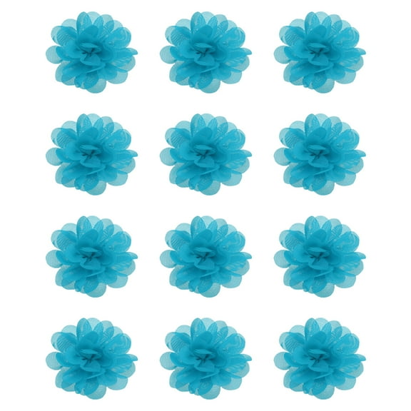 Uxcell Chiffon Flowers, 12Pcs 2" Sewing Fabric Flower Appliques Embellishments for DIY Crafts Clothing Headbands Wedding Party Decoration, Light Blue