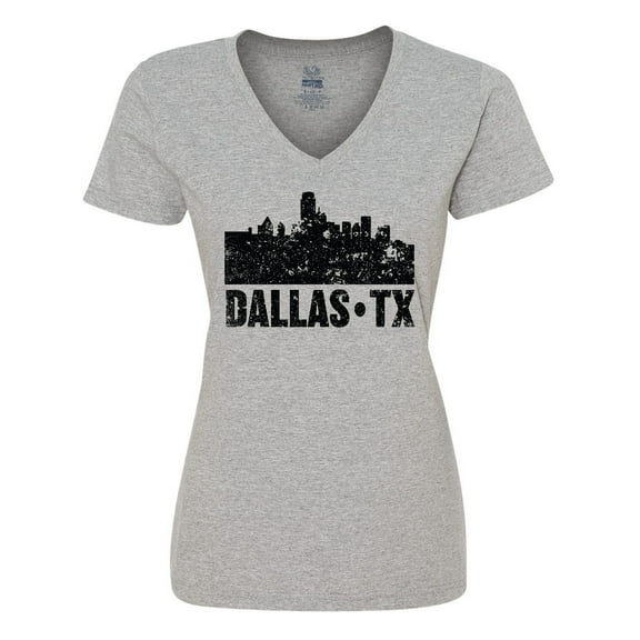 Inktastic Dallas Texas City Skyline with Grunge Women's V-Neck T-Shirt