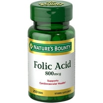 Nature's Bounty Folic Acid 800 mcg Vitamin Supplement, 250 Tablets