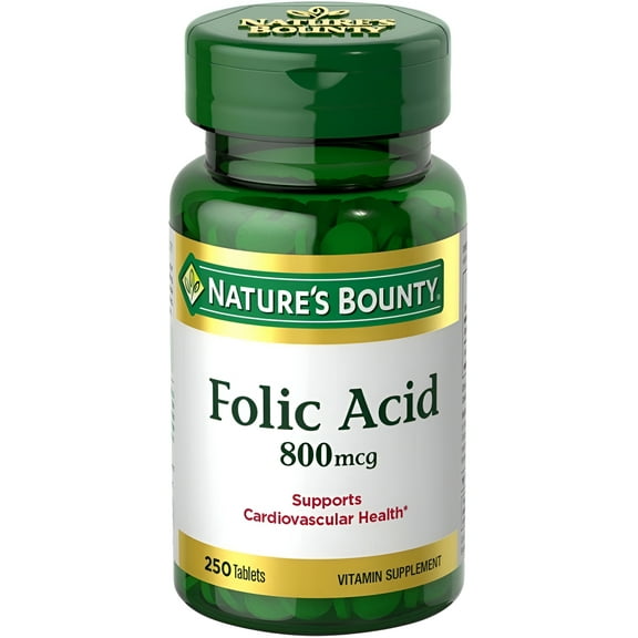 Nature's Bounty Folic Acid 800 mcg Vitamin Supplement, 250 Tablets