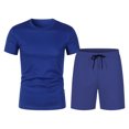 thumbnail image 1 of Camisetas de Playa para Hombre, Cuello Redondo de Manga Corta de Color Sólido con Cordón de Bolsillo Pantalones Cortos para Correr Conjuntos, 1 of 7