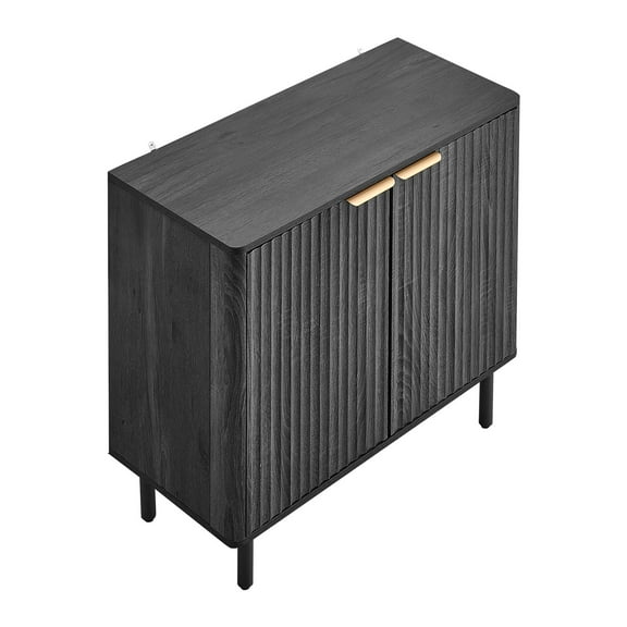 KFFKFF Mid-Century Coffee Bar Cabinet with Fluted Design, Two-Tier Storage, and Sliding Barn Door, Ideal for Living Room or Entryway, 31.5 x 14.7 x 31.5 in, Black