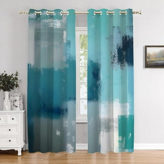 Teal Bedroom Curtains, Blue Cafe Curtains Turquoise Window Curtain Teal And Grey Blackout Polyester Grommet Window Treatment Drapes For Living Room 26"W x 45"L (Pack of 2)