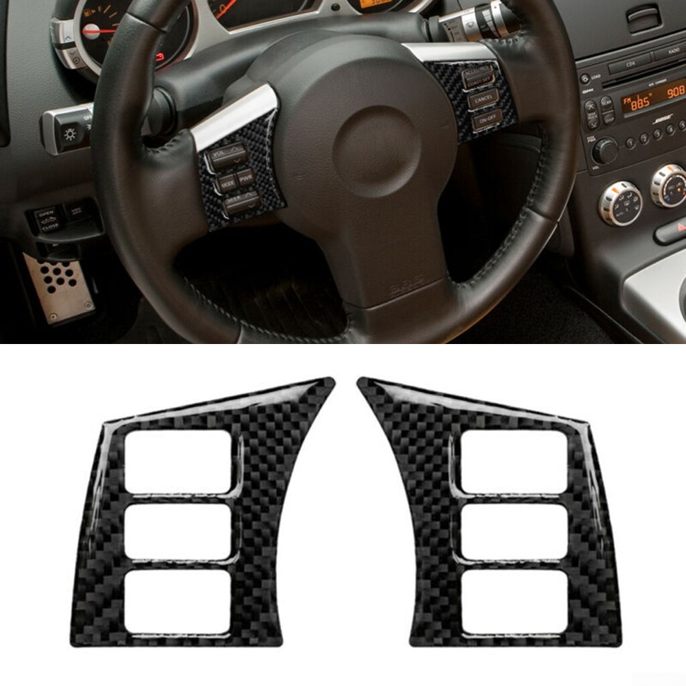 2Pcs Carbon Fiber Steering Wheel Button Sticker Cover Trim Fit for Nissan 350Z